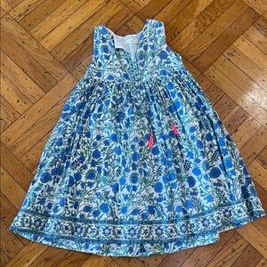 Floral Blue and White  little girl Sleeveless Dress